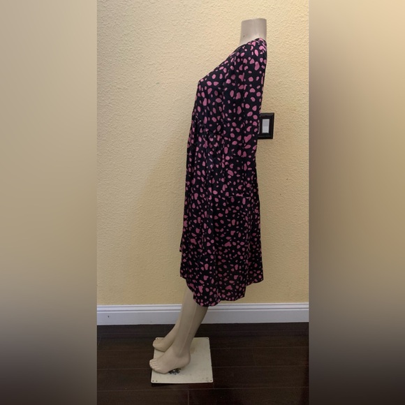 Zara Size Medium Black With Pink Polka Dots Printed Long Sleeve Midi Dress - Picture 10 of 13